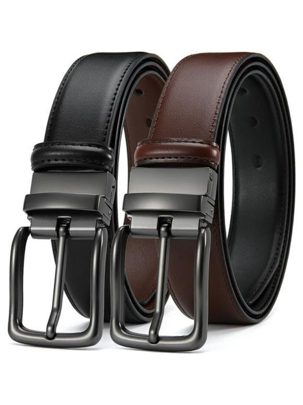 Mens reversible leather belt black brown dress casual trim to fit waist belt